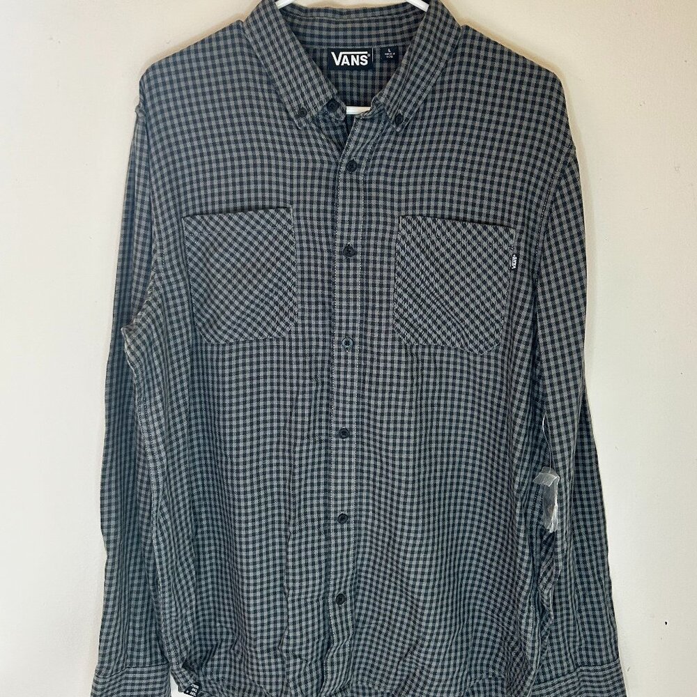 Vans Off The Wall Men's Long Sleeve Black and White Button Down Shirt
